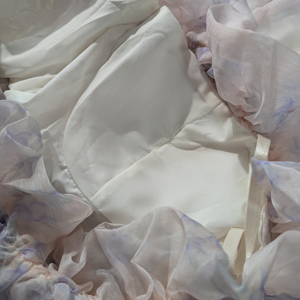 Size M Elegant Off-Shoulder Floral Maxi Dress with Ruffle Hem - Picture 10 of 16